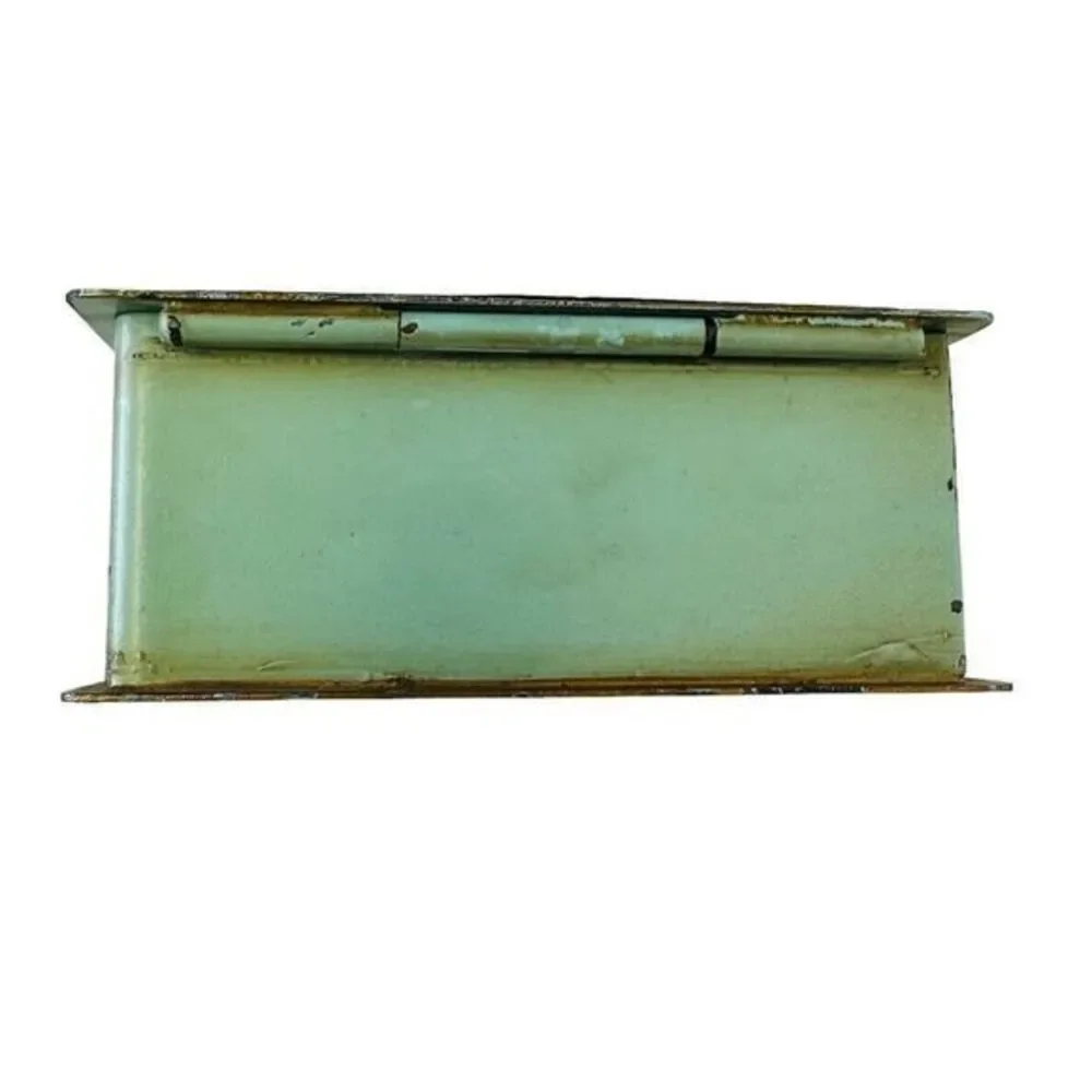 Vintage Hinged Metal Trinket Jewelry Box Blue/Green With Gold Trim  3.75